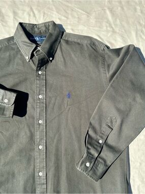Ralph Lauren Button-Down Shirt — Charcoal Gray with Blue Pony